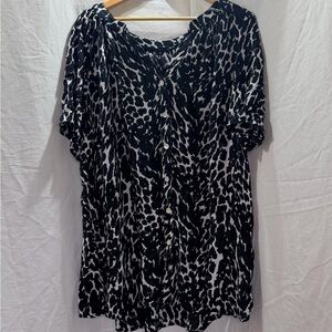 Roaman's Black and White Animal Print Button-Front Top